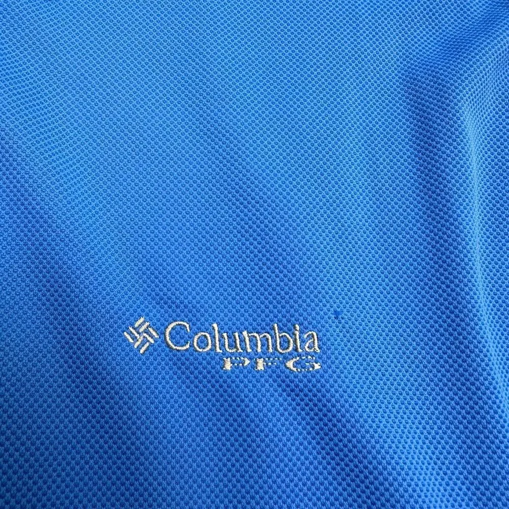 Columbia PFG Omni Shade Perfect Cast Polo Shirt Mens XL Blue Short Sleeve Fish